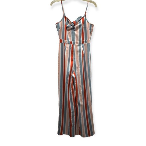 Romeo + Juliet Couture Jumpsuit M Womens Striped Pastel Polyester Blend Flare - Picture 1 of 9